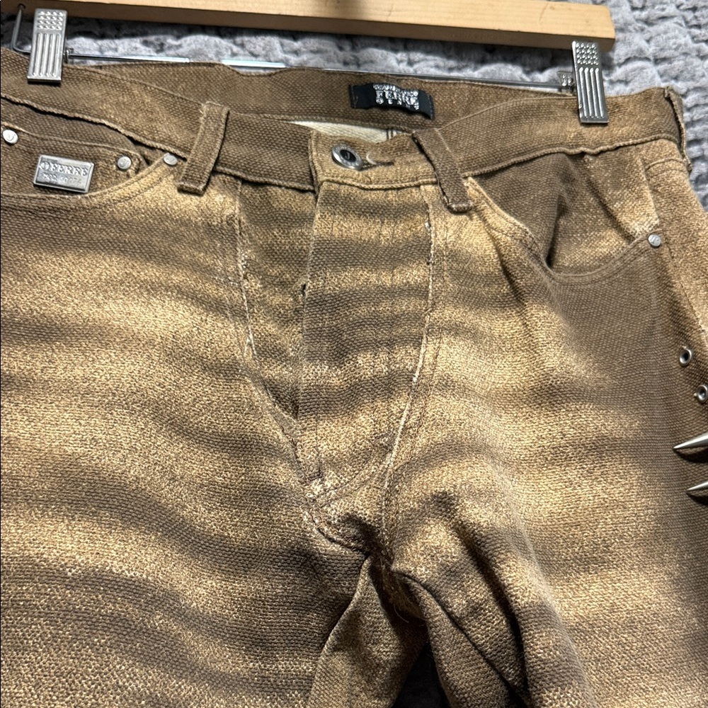 Gianfranco Ferre Men's Straight Jeans - Brown &Yellow with zip and metal studs - Picture 2 of 16